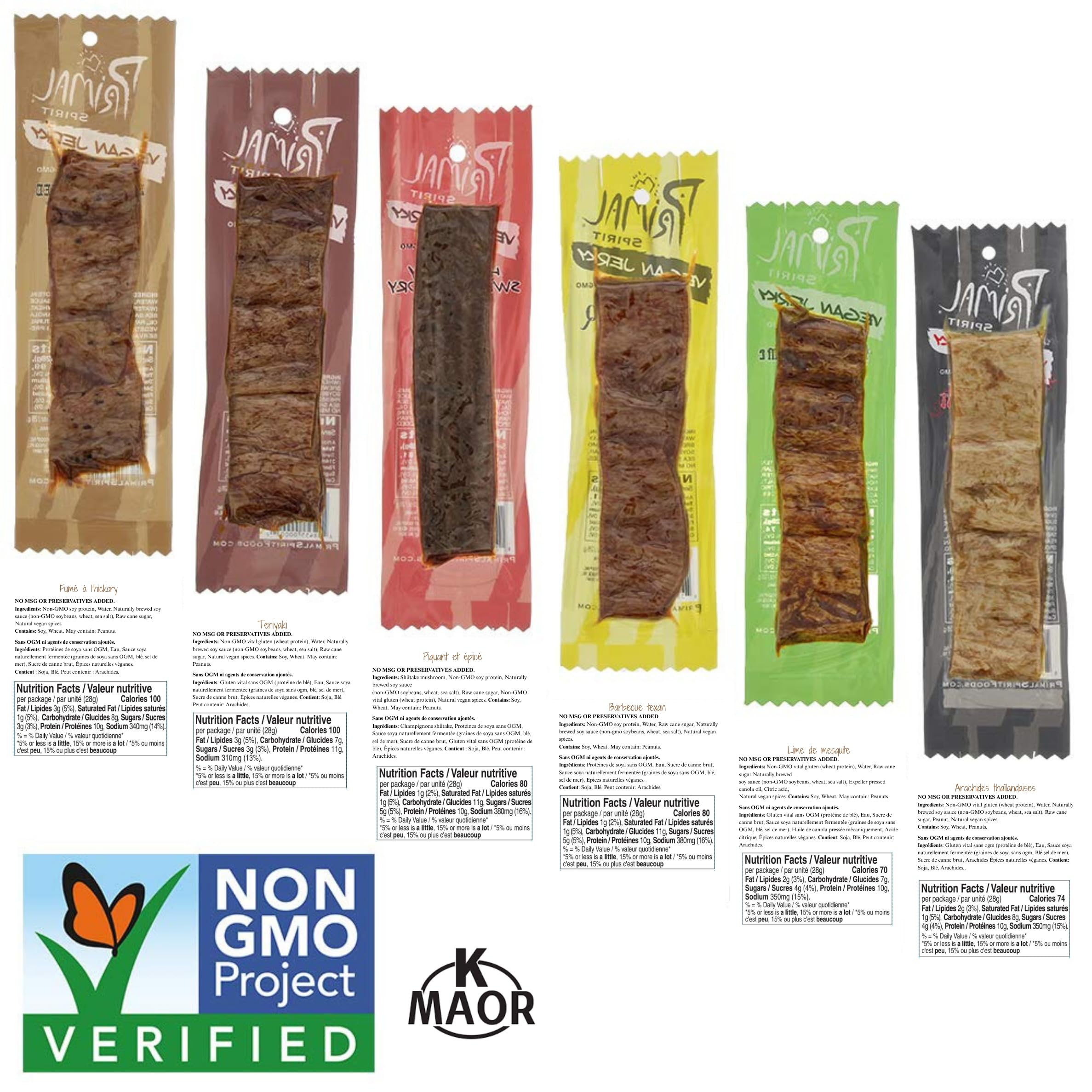Primal Spirit Vegan Jerky - Our Sampler Pack, 10g. Plant Based Protein, Certified Non-GMO ("The Classics" Thai Peanut, Mesquite Lime, Teriyaki, Hot & Spicy, Hickory Smoked, & Texas BBQ, 12-Pack, 1 oz)