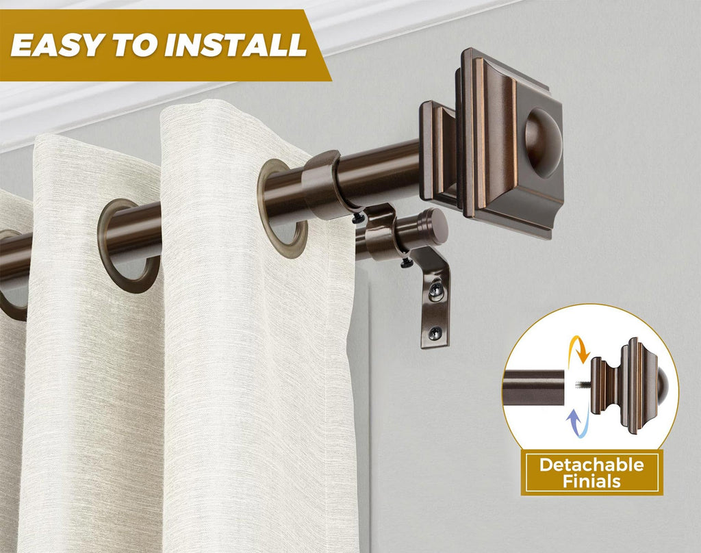 KAMANINA 1 Inch Double Curtain Rods 36 to 72 Inches (3-6 Feet) Telescoping Dark Silver Curtain Rod for Windows 24 to 68 Inches, Heavy Duty Drapery Rods with Square Finials