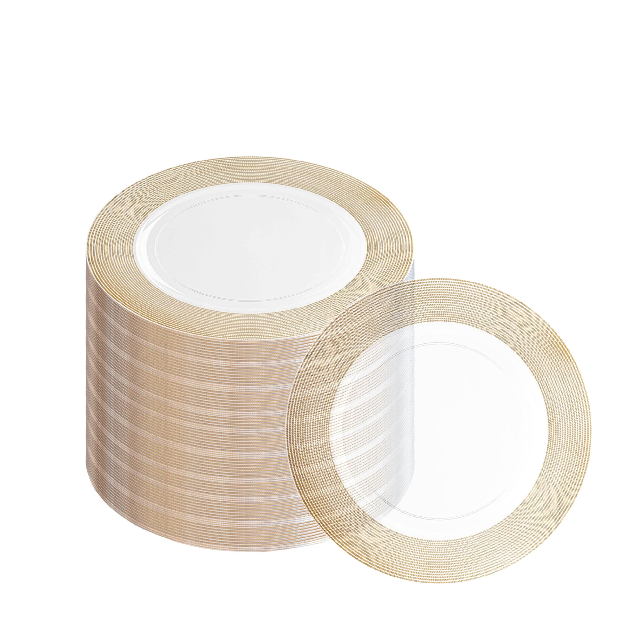 PARTY BARGAINS 13-Inch Charger Plates - 96 Pack, Clear Gold Rim, Heavy-Duty Disposable Chargers for Elegant Dining - Ideal for Weddings and Formal Events