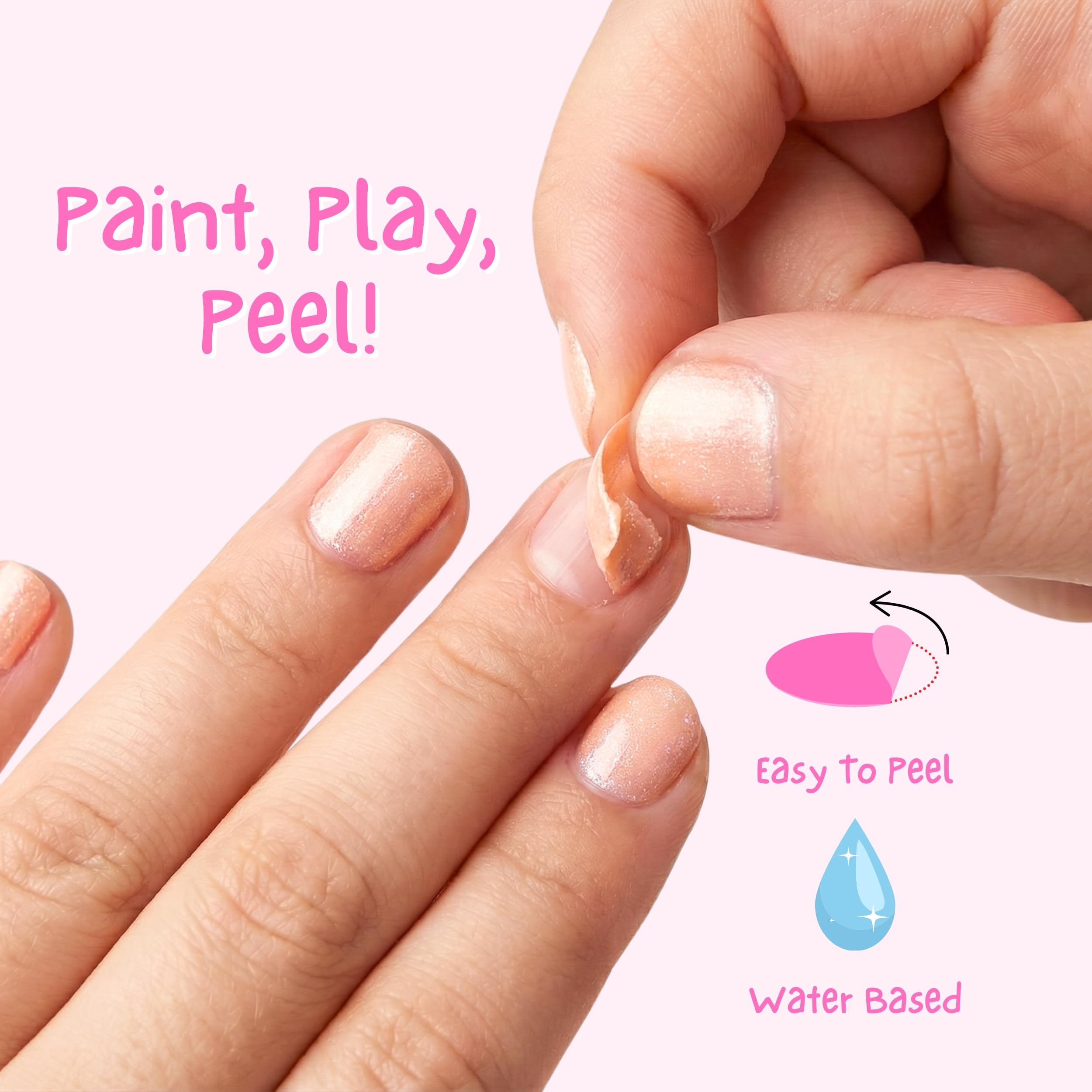MISS NELLA ABRACADABRA – Safe Special sparkly pink Nail Polish for Kids, Non-Toxic & Odor Free Formula for Children and Toddlers, Natural Water Based for Easy Peel Off (Abracadabra)