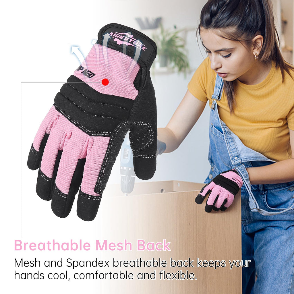 AIGEVTURE Safety Work Gloves Mens & Women, Light Duty Mechanic Gloves Touch Screen, Gardening Work Gloves with Grip,High Dexterity