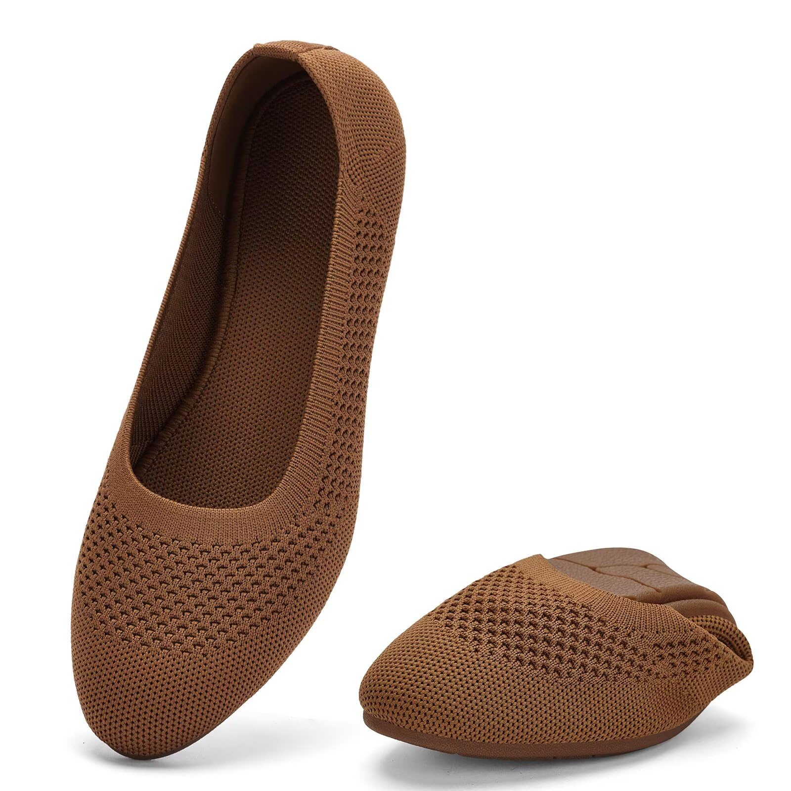 poemlady Women’s Ballet Flat Shoes Dress Shoes Knit Round Toe Slip On Ballerina Walking Flats Shoes for Woman Low Wedge Casual