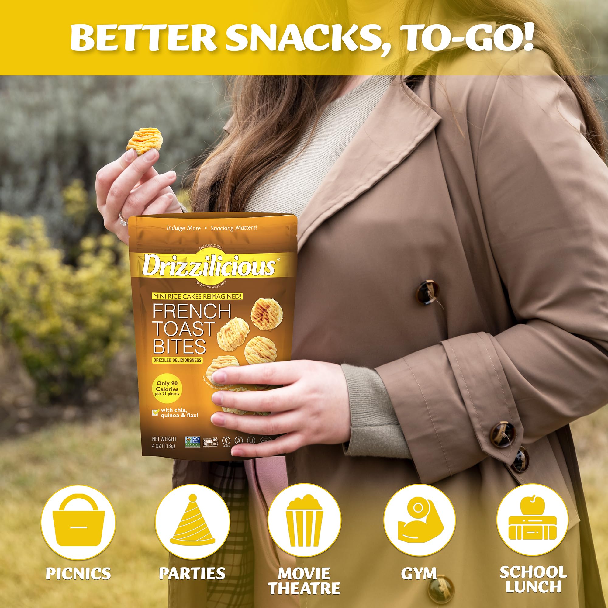 Drizzilicious Mini Flavored Rice Cakes - Rice Crisps, Healthy Snack for Adults and Kids, Vegan, Gluten Free Snack, 90 Calories Per 21 Pieces, S'mores & Cinnamon Swirl - 4 oz (Pack of 6)