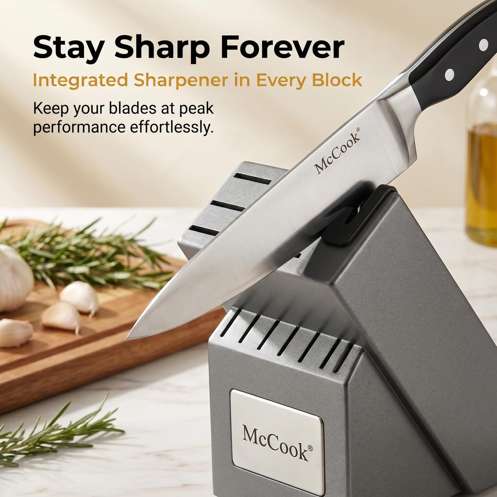 McCook® Knife Sets,German Stainless Steel Kitchen Knife Block Set with Built-in Sharpener, 20-Piece Razor-Sharp Kitchen Knives, Forged Triple Rivet,Full Tang,Ergonomic Handle,Elegant Box for Gift