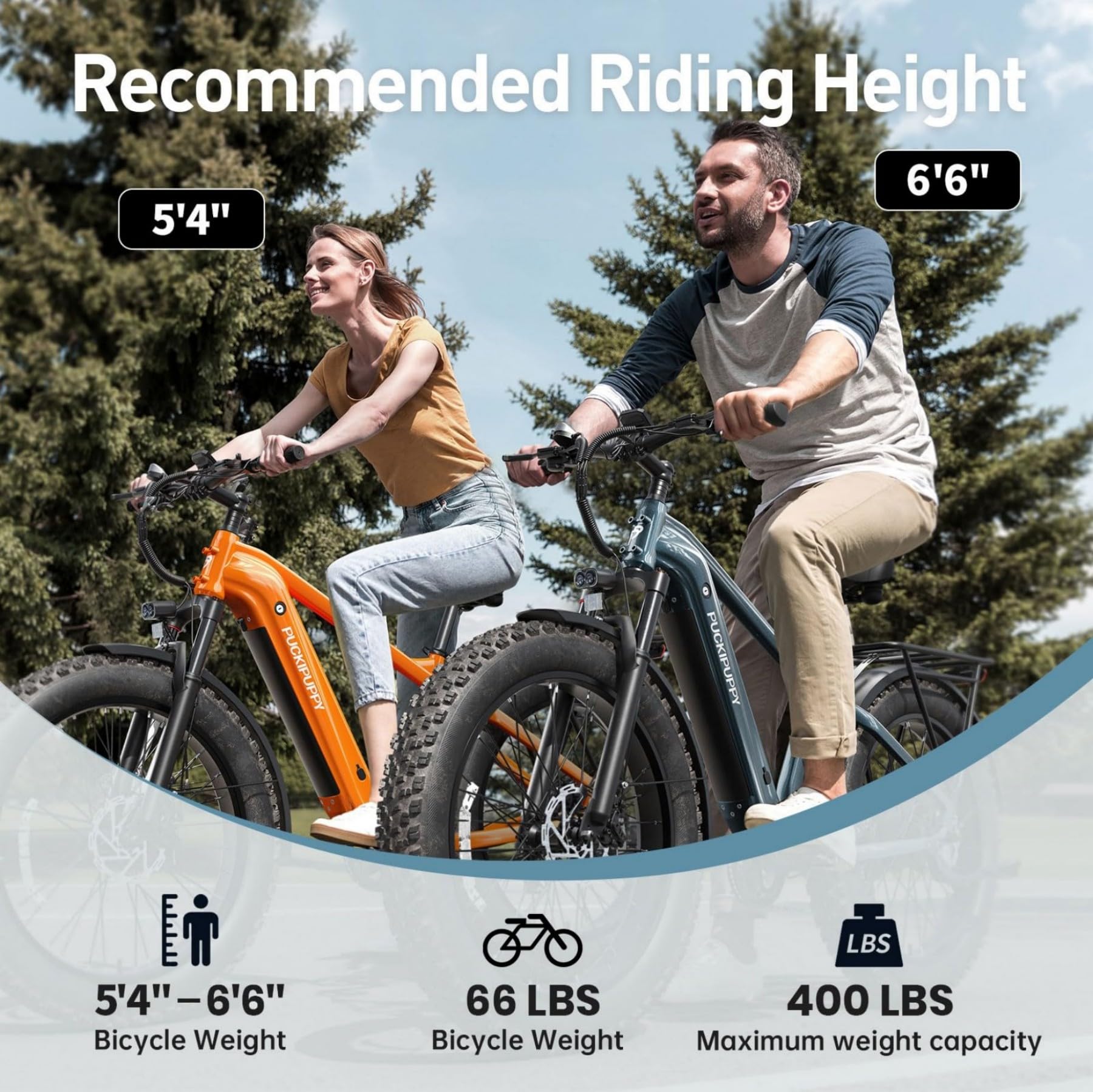 PUCKIPUPPY Electric Bike for Adults with 960W(Peak), 26" Fat Tire Electric Mountain Bike, 48V 15AH Removable Battery Ebike, 28MPH Aluminum Frame E Bike with Rear Storage Shelf