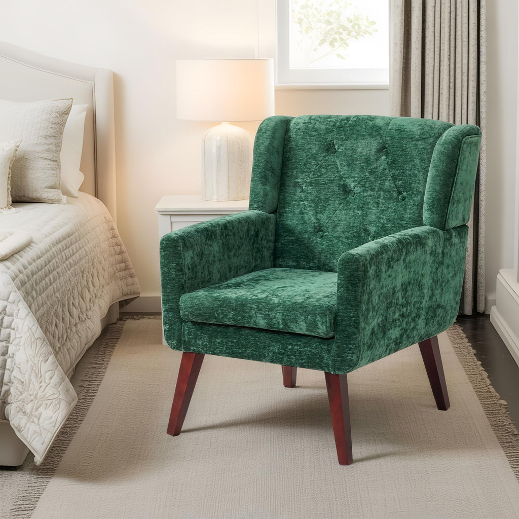 Living&Giving Accent Chair Button-Tufted Upholstered Living Room Chairs Comfy Reading Mid Century Modern with Linen Fabric Lounge Arm for Bedroom (Beige) 29.33D x 28.94W x 34.65H Inch