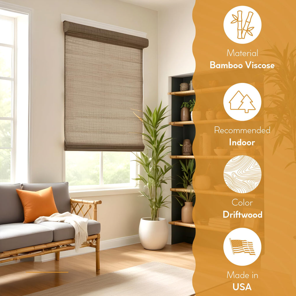 Radiance Cordless Bamboo Roman Shades for Windows - Flatstick Bamboo Blinds for Semi-Private Light Control - Easy to Lift & Fold Up Window Shades - Cocoa - 23 in. W x 64 in. L - (2216300E)