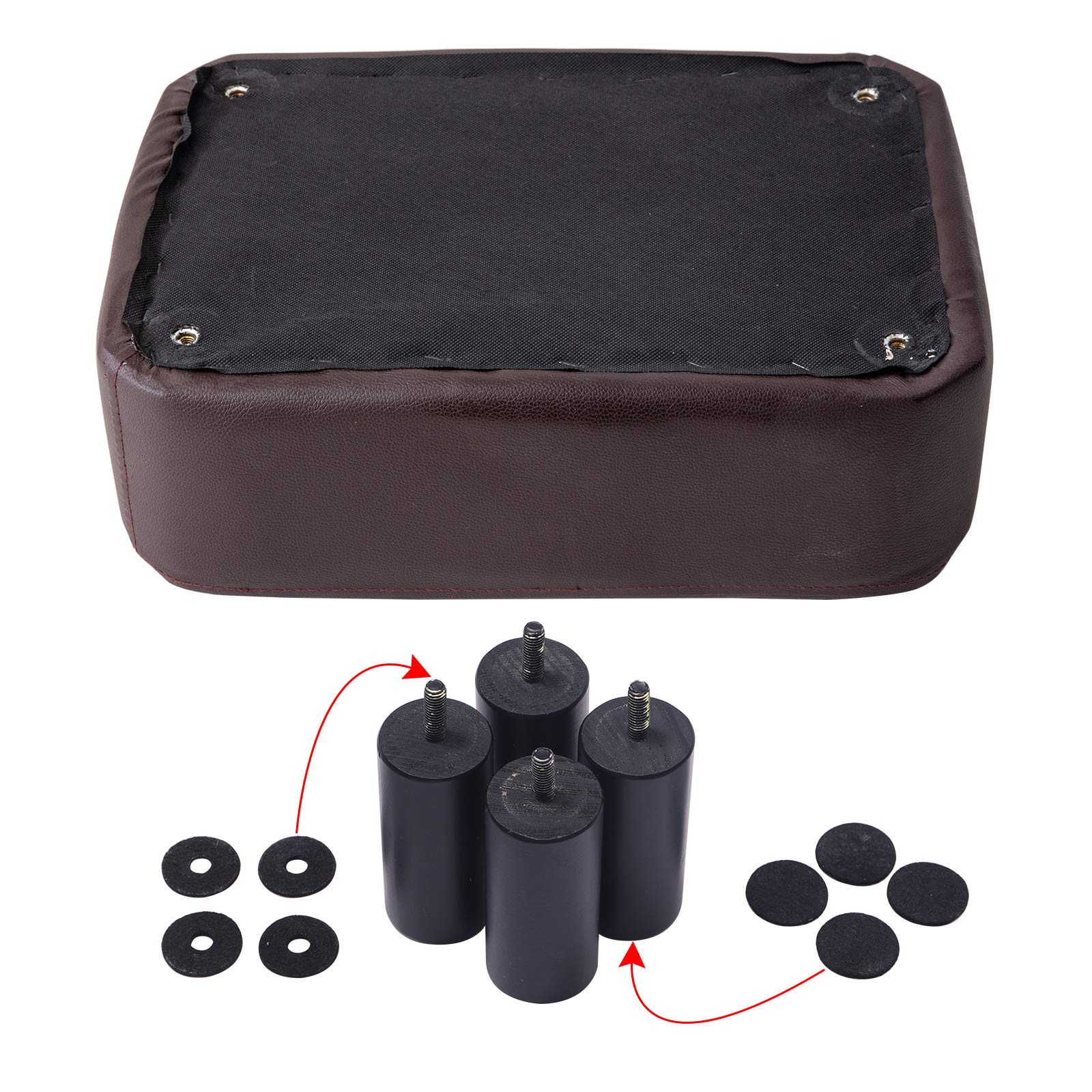 IBUYKE 16.54" Small Footstool, PU Faux Leather Step Stool, with Padded Seat Pine Wood Legs and Padded Rectangular Stool, for Bedroom, Black RF-BD210