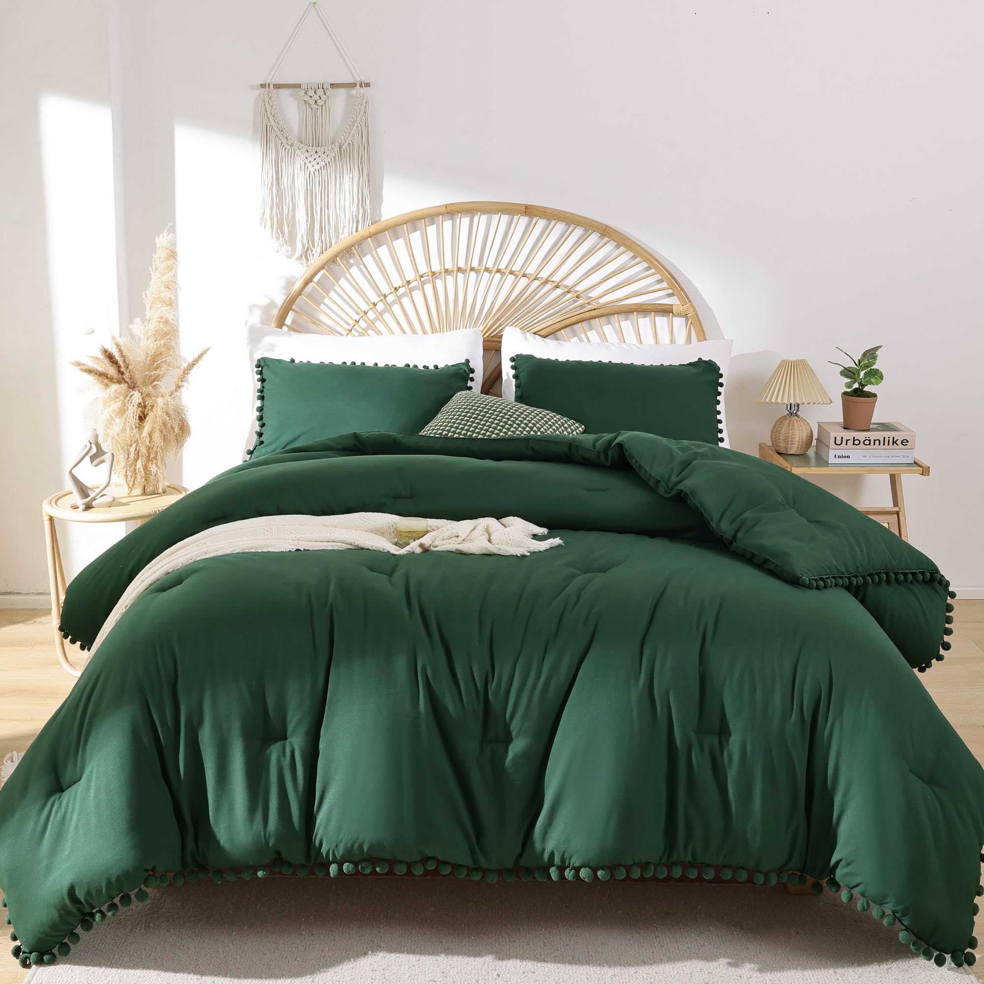 YIRDDEO Twin Comforter Set - Comforter Twin Size Bed with Ball Pom Fringe, Soft Bedding Set for All Seasons - 2 Pieces, 1 Comforter (66"x90") & 1 Pillow Sham(20"x26"), Beige