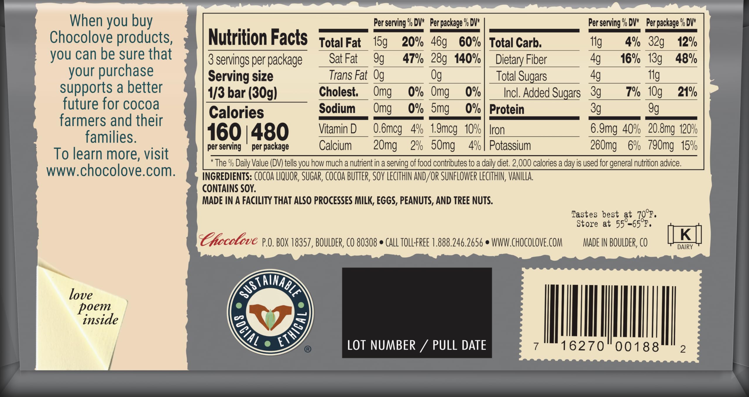 Chocolove Strong Dark Chocolate Mini, 1.3 oz
