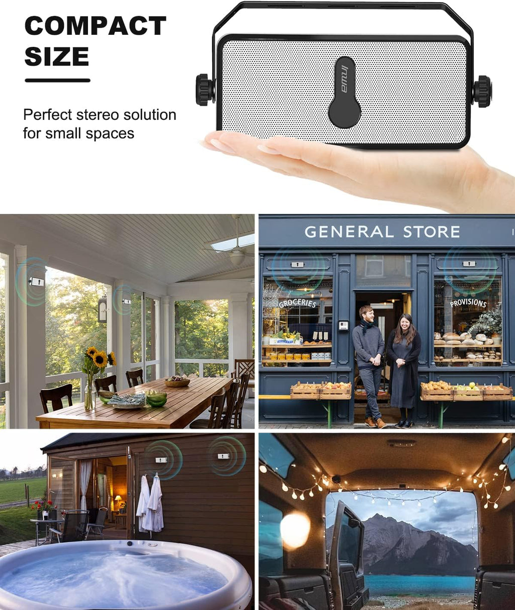 Inwa Bluetooth Outdoor Speaker, IPX5 Waterproof Wall Mount Speaker, Wireless Sync Up to 100 Speakers, Connect Seamlessly to Phone, Computer, Suitable for Patio, Porch, Gazebo, Garage, 2 PCS