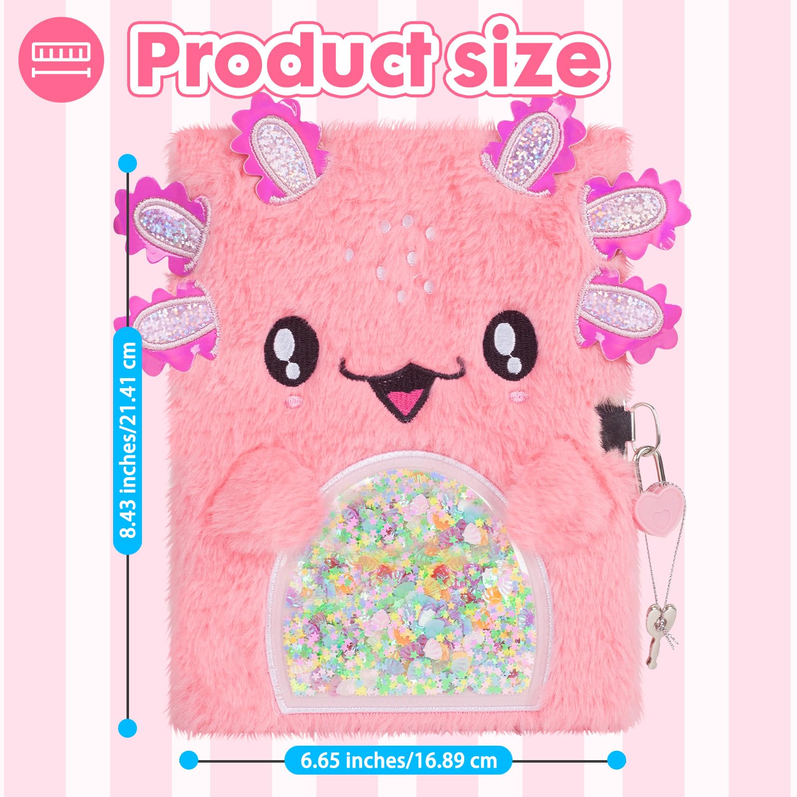 Axolotl Diary for Girls with Lock, Plush Axolotl Toys Gift for Teen Girls, Kids Writing Journal Notebook, Birthday Gifts for Little Girls Ages 5 6 7 8 9 10-12 Year Old