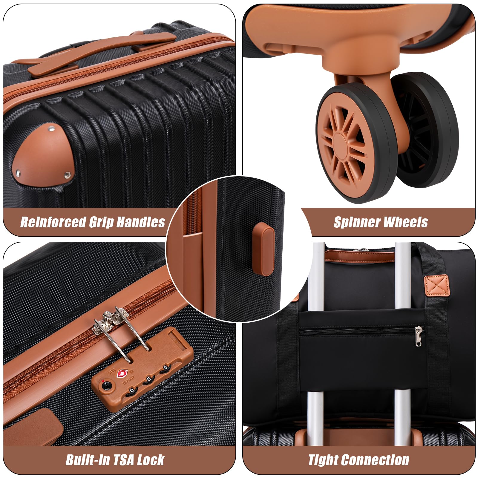 Cosbarn Luggage Sets 5 Piece Suitcases with Wheels, Suitcase Set ABS Hard Case Luggage with TSA Lock Spinner Wheels Durable Travel Luggage