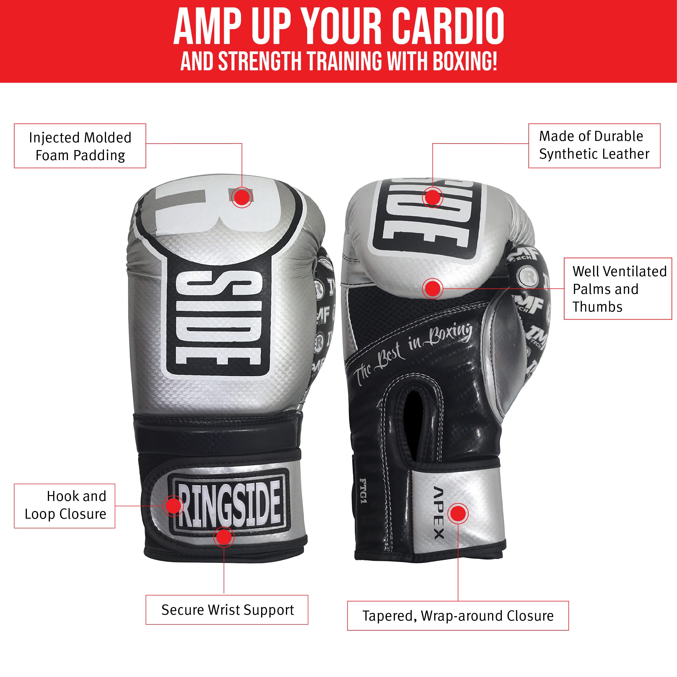 Ringside Apex Bag Gloves, IMF-Tech Boxing Gloves with Secure Wrist Support, Synthetic Boxing Gloves for Men and Women