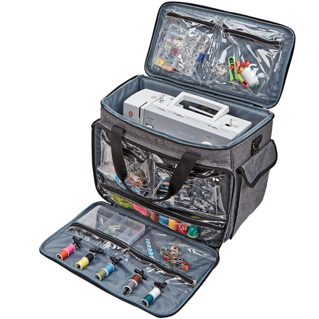 HOMEST Sewing Machine Carry Case, with Shoulder Strap and Front Pocket | Fits most standard Singer, Brother and Janome machines, with storage pockets for sewing accessories and tools, Floral