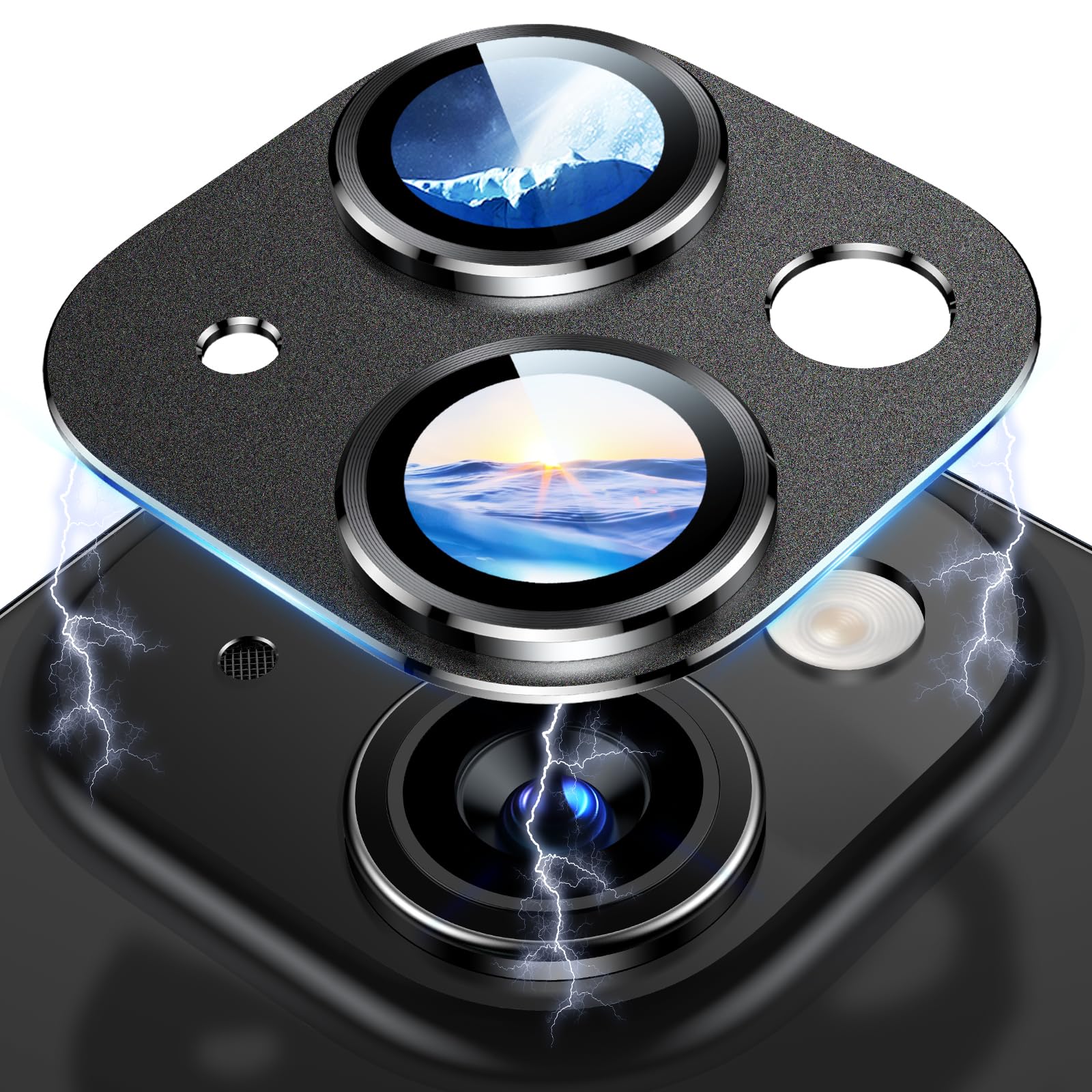 Uyiton Compatible with iPhone 17 Camera Lens Protector - [Not Easy to Break][Strong Adsorption][Case-Friendly] Metal Tempered Glass Rear Camera Screen Cover - Black