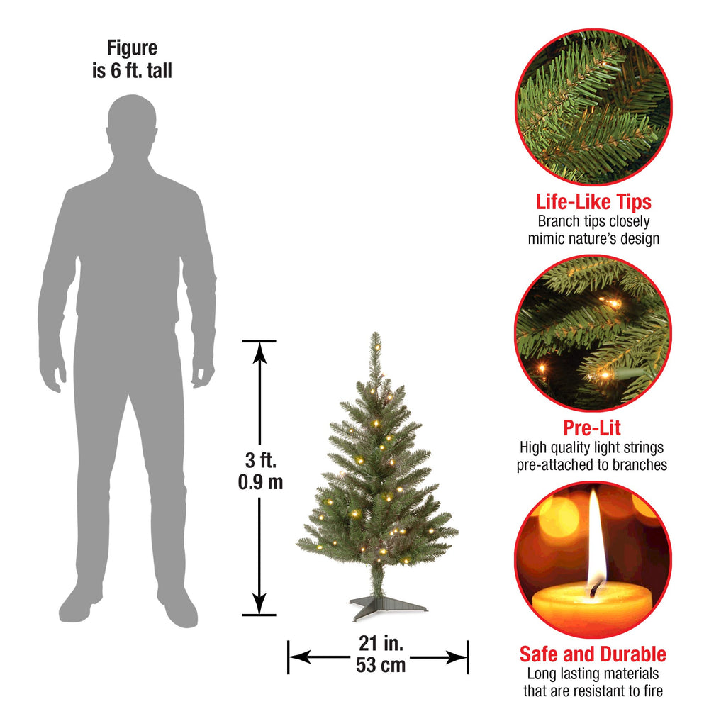 National Tree Company Artificial Mini Christmas Tree, Green, Kingswood Fir, Includes Stand, 3 Feet