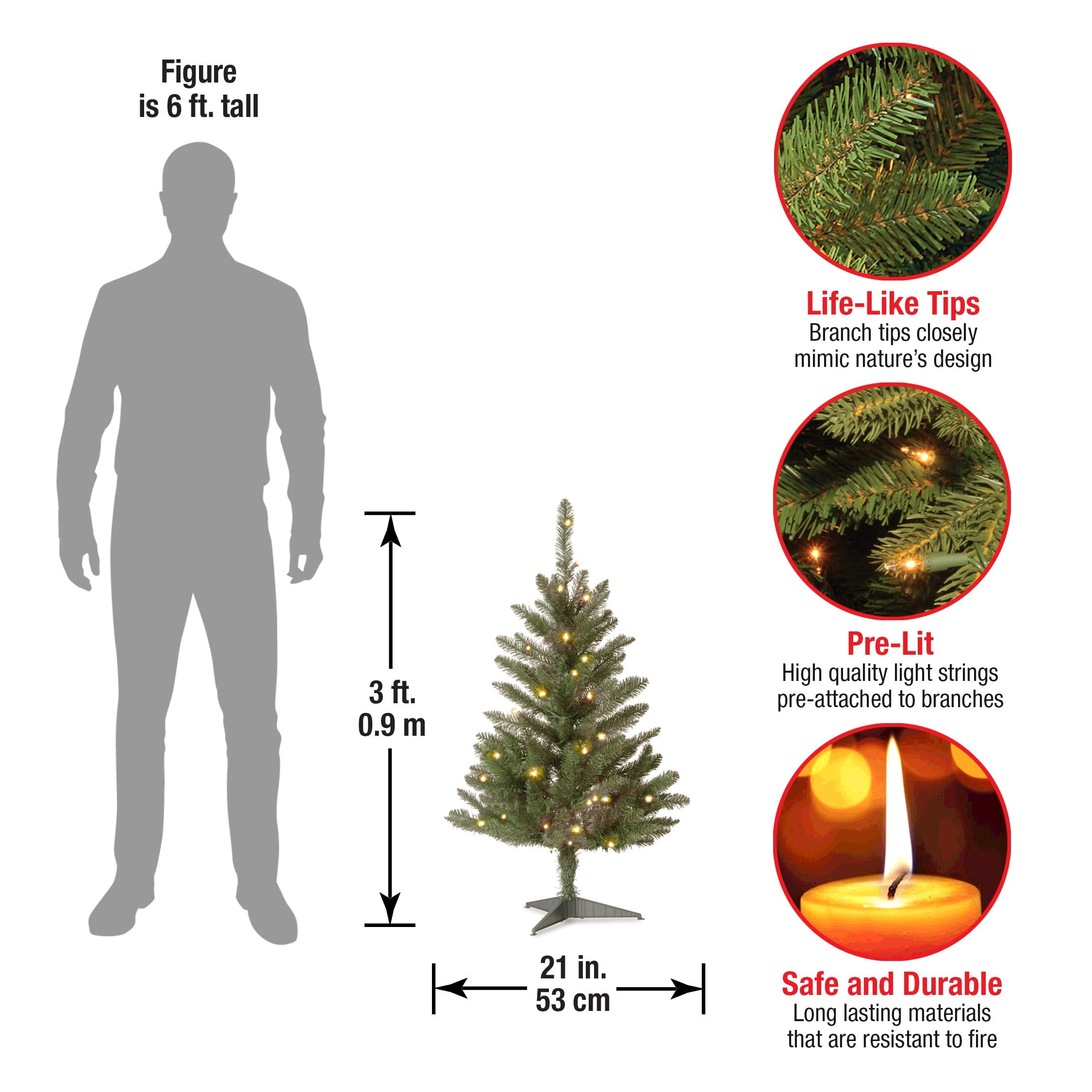 National Tree Company Artificial Mini Christmas Tree, Green, Kingswood Fir, Includes Stand, 3 Feet