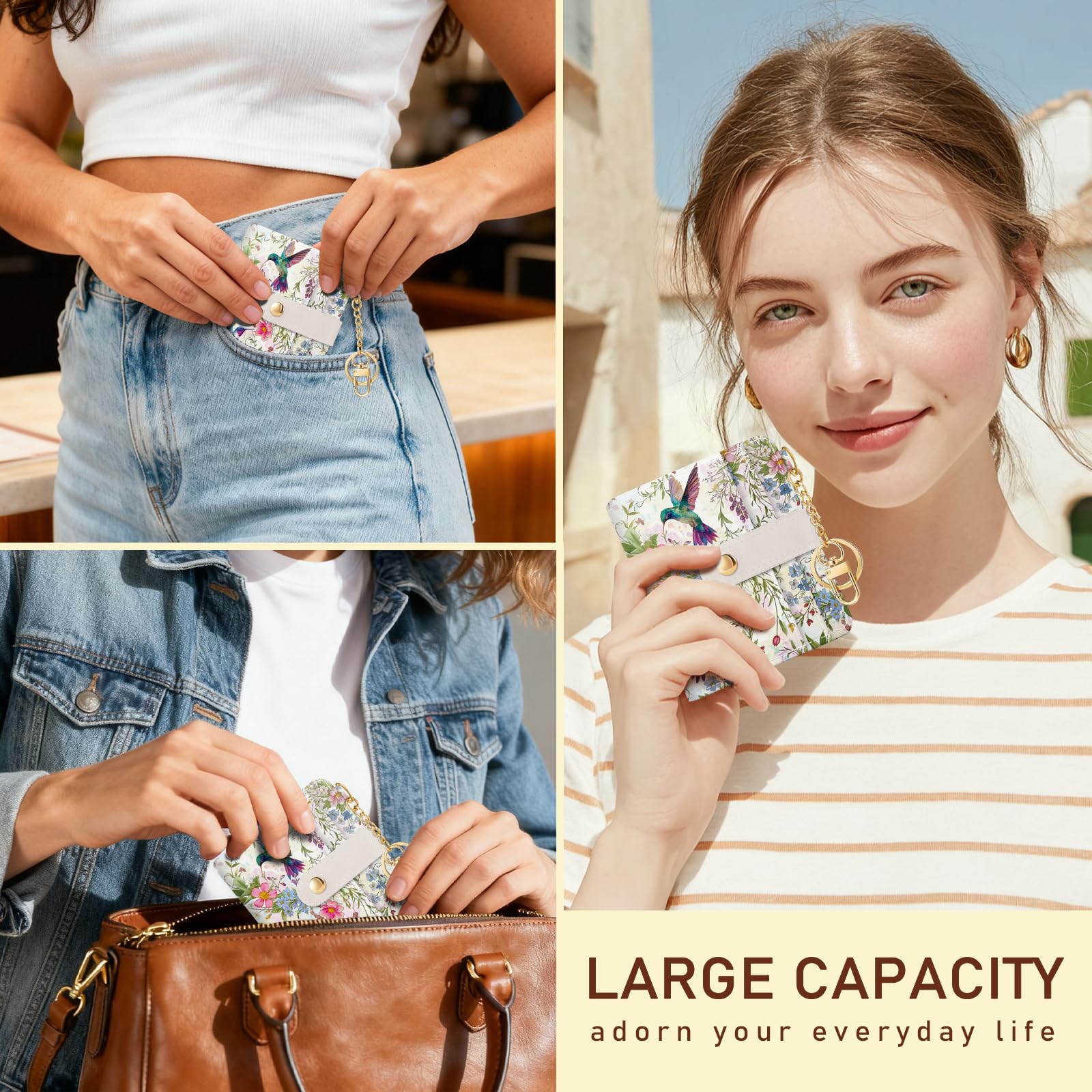 Jogjam Small Ladies Wallet, Rfid Slim Thin Compact Credit Card Women Wallet, PU Leather Bifold Cash Wallet, Zipper Coin Pocket & ID Window, Female Gifts Beige and Brown
