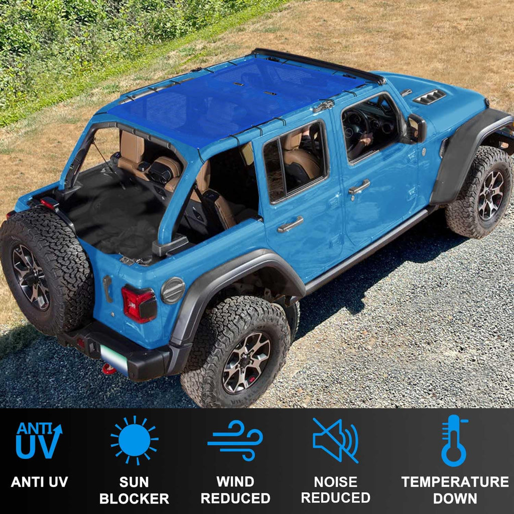 JT Top Sun Shade Roof Compatible with Jeep Gladiator 4 Door 2018 to 2023 Sunshade Sunroof Bikini Cover Blocks UV Wind Noise Black Mesh for Front and Rear 2 pcs
