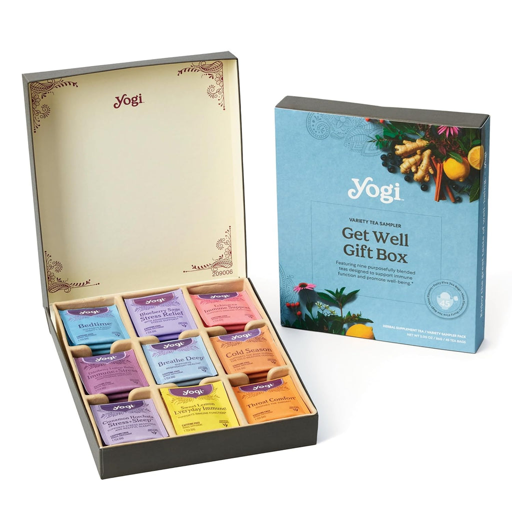 Yogi Organic Sampler Gift Box-5 Tea Bags per Flavor (45 Tea Bags)-Delicious Wellness Immunity Teas-9 Herbal Teas-Caffeine-Free Tea Variety Pack-Tea Gift Set