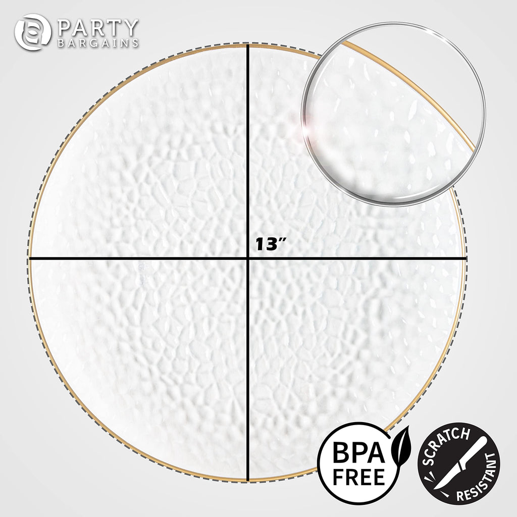 PARTY BARGAINS 13-Inch Charger Plates - 96 Pack, Clear Gold Rim, Heavy-Duty Disposable Chargers for Elegant Dining - Ideal for Weddings and Formal Events