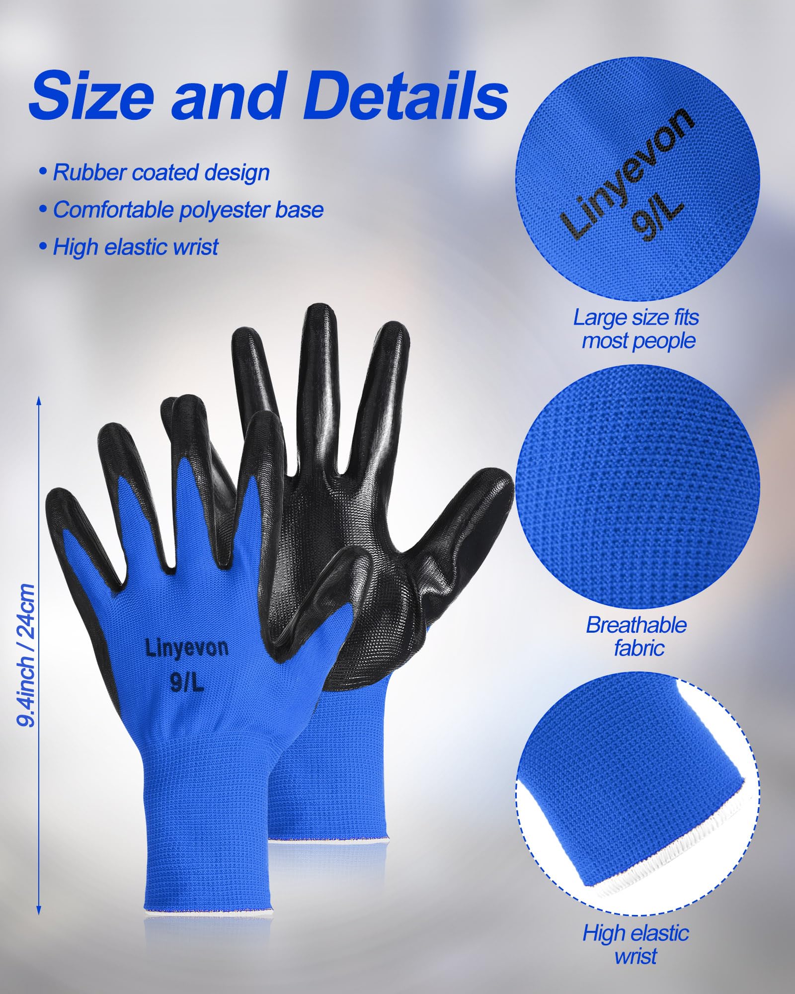 Maxcheck PU Coated Gloves Bulk, Reusable Rubber Safety Gloves for Men Women Work Warehouse, Mechanic, Woodworking
