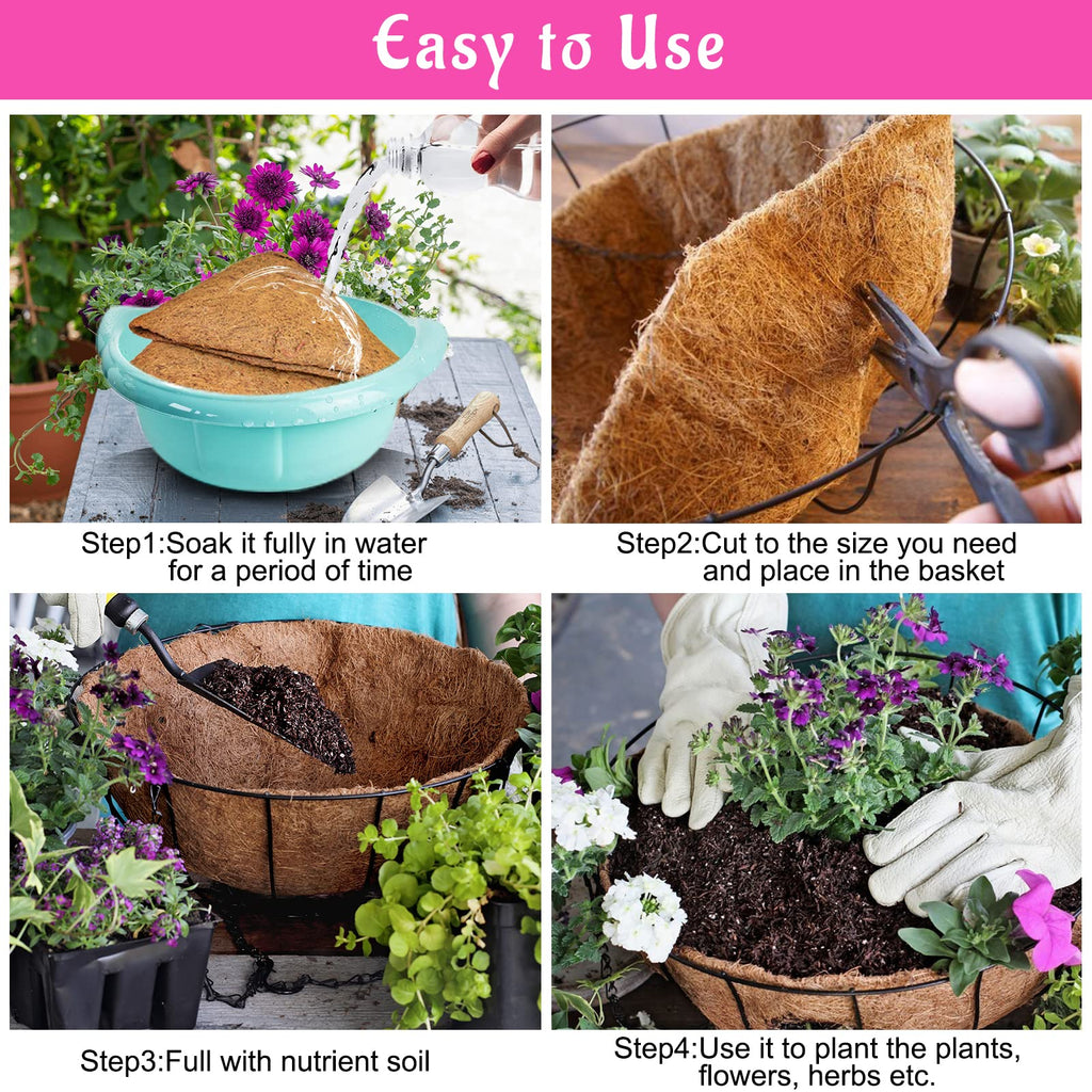 Riare 2 Pack 12 Inch Round Coco Liners Replacement, 100% Natural Coconut Coir Liners for Hanging Baskets, Garden Flower Vegetables Planter Pot, Window Box, Fence, Decks