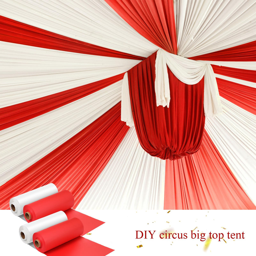 Moukeren 40'' x 100'' Circus Tablecloth Roll Carnival Tent Party Table Cover for Birthday Decorations Circus Theme Tablecloth for Backdrop Curtains Ceiling Wall Drapes Supplies(Beige, Red,4 Roll)