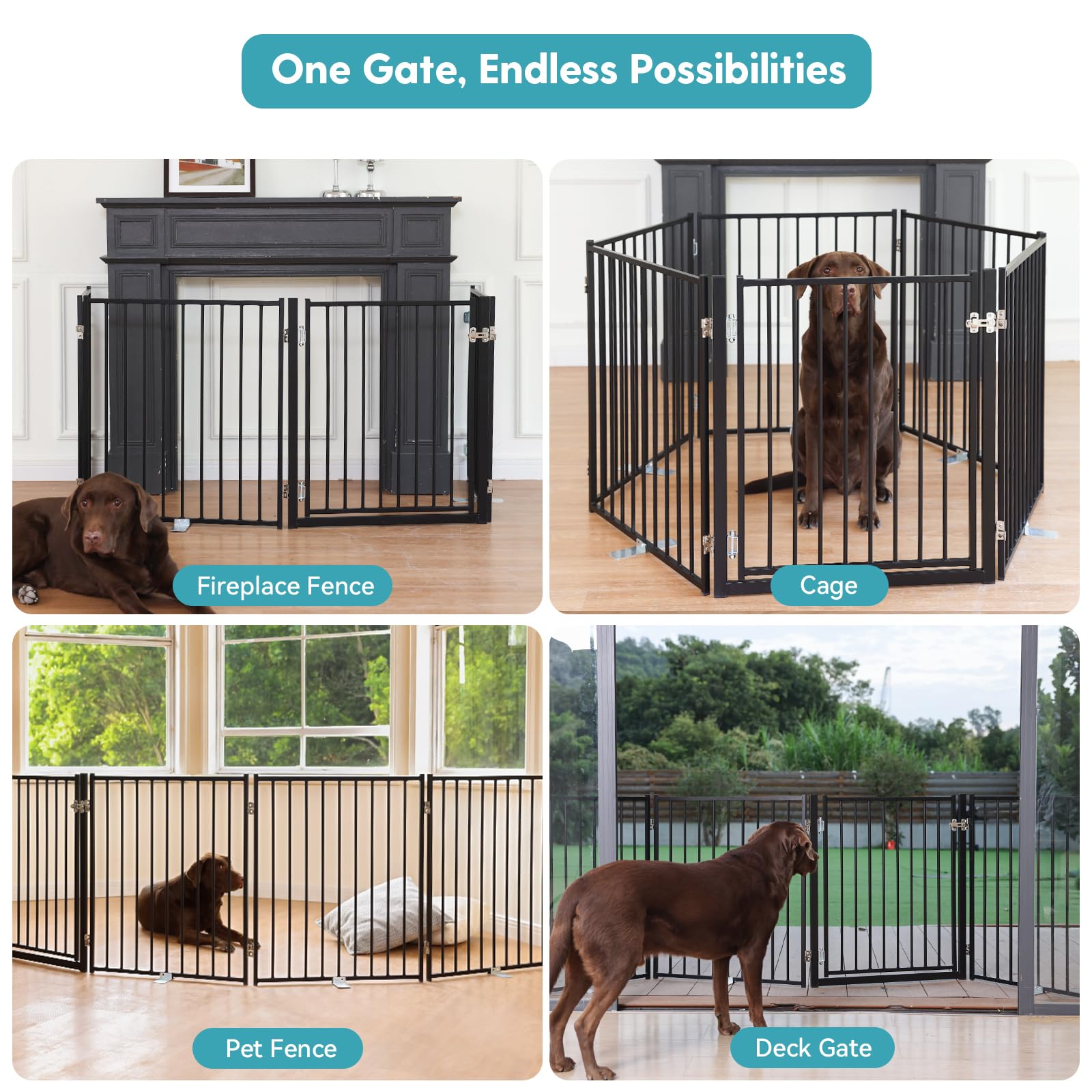 No Pawblems Free Standing Dog Gate, 30" Tall Foldable Dog Fence for Indoor, Up to 52 Inch Extra Wide Puppy Gate Extension for Stairs, Hallways, Doorways, Deck, Yard (White, 2 Panels)