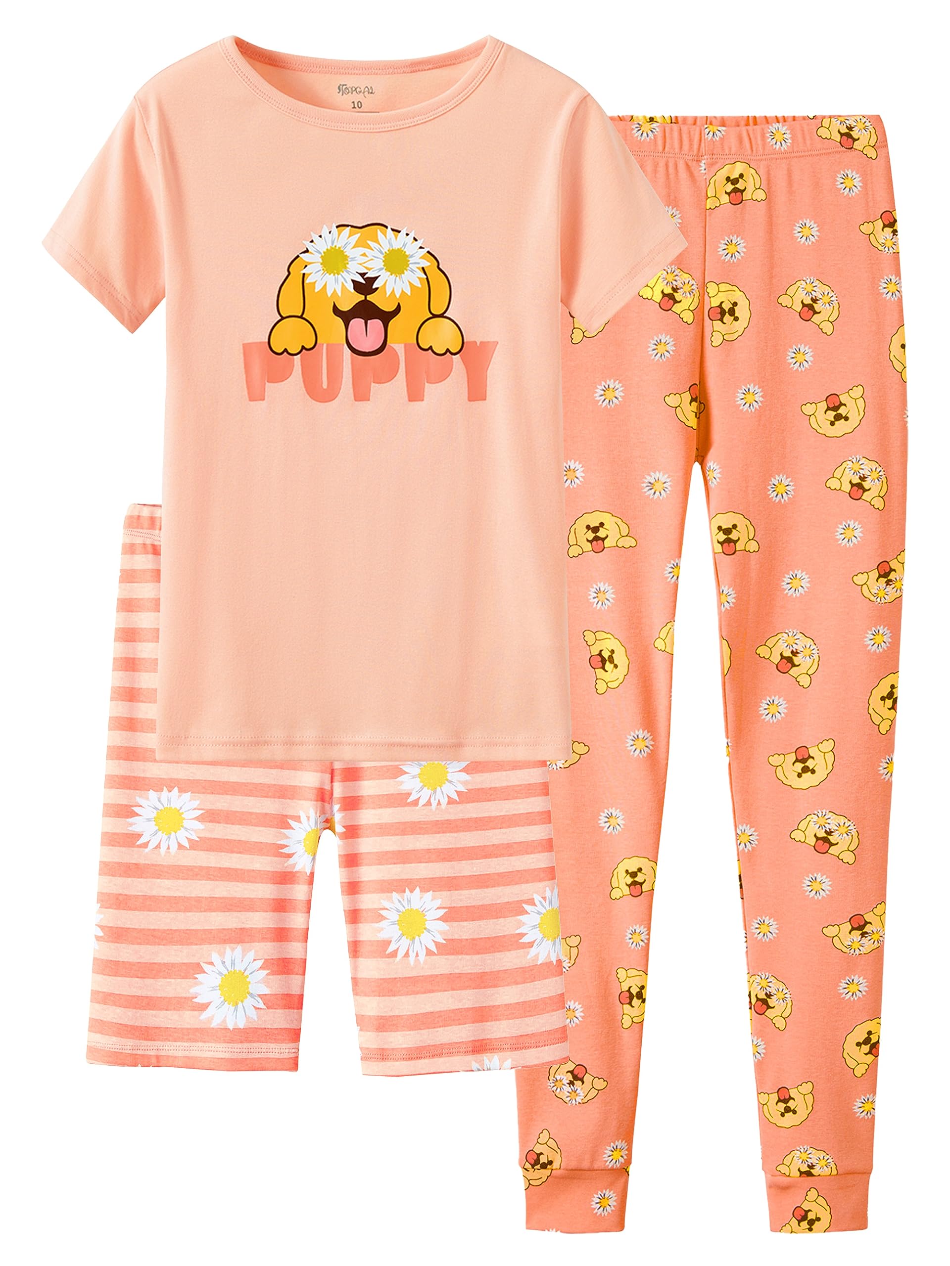 Topgal Little & Big Girls Cotton Knit Pajama 3-Piece Shorts Pants Summer PJ Set Size 4-14