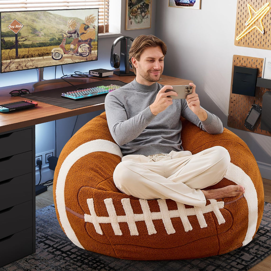 Sports Baseball Bean Bag Chair - Luxurious Bean Bag Chairs for Kids Teens Adults - Floor Sofa Couch with Filler - Plush BeanBag Furniture for Living Room Bedroom College Dorm - 32 Inch