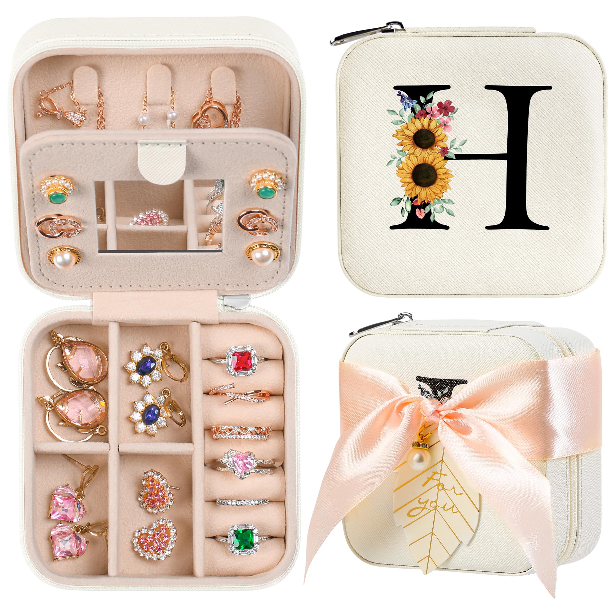 AYGXU Travel Jewelry Box for Women and Girls - Small Case With Initial A-Z - Teacher Gifts