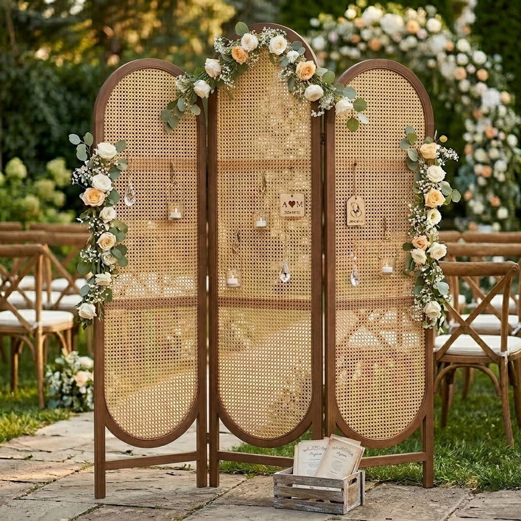 Hand-Woven Rattan Room Divider 3 Panels, 5.9 Ft Tall Wood Room Divider Panel, Partition Screen Divider Wall, Folding Privacy Screen, Wall Divider for Room Separation Home Office - Black