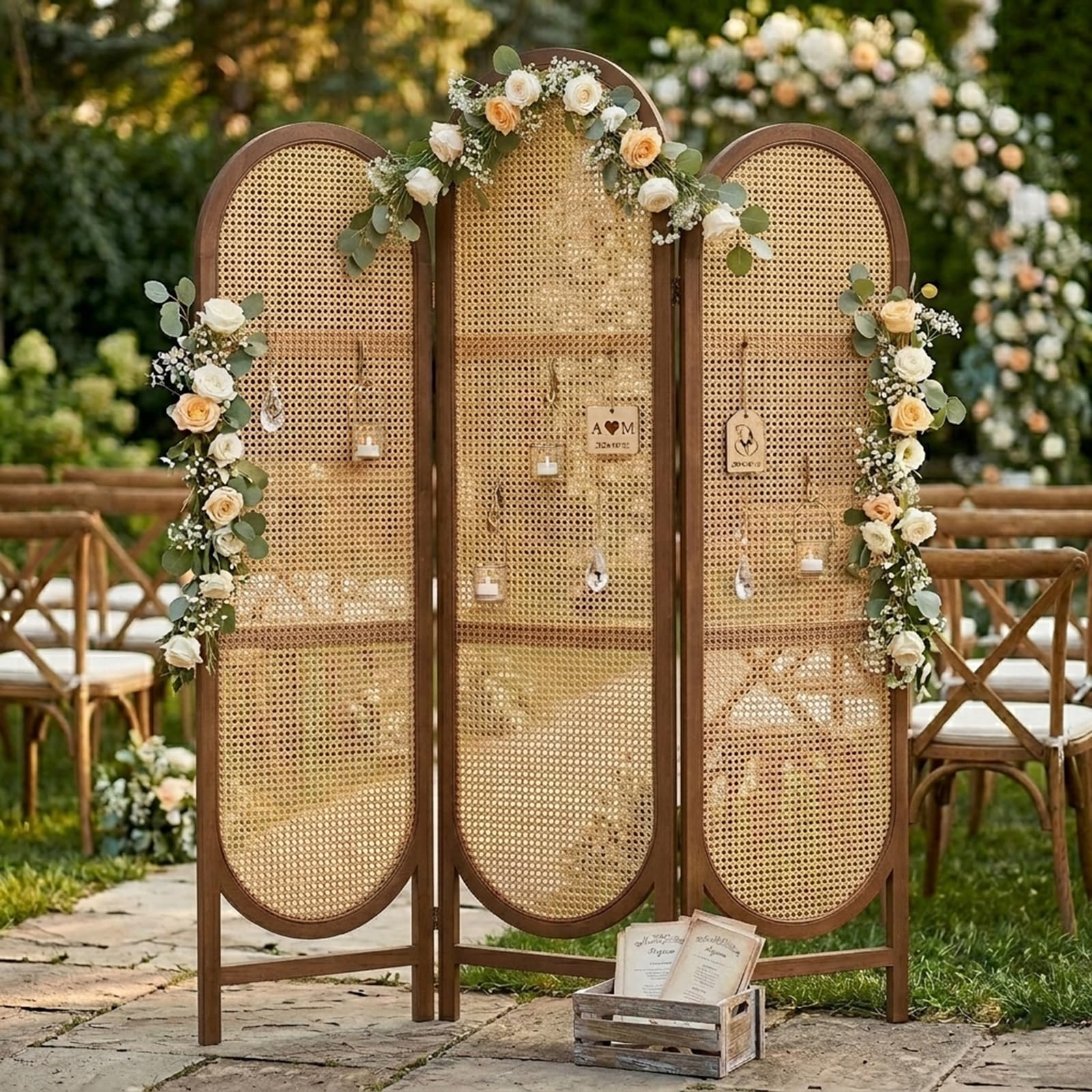 Hand-Woven Rattan Room Divider 3 Panels, 5.9 Ft Tall Wood Room Divider Panel, Partition Screen Divider Wall, Folding Privacy Screen, Wall Divider for Room Separation Home Office - Black