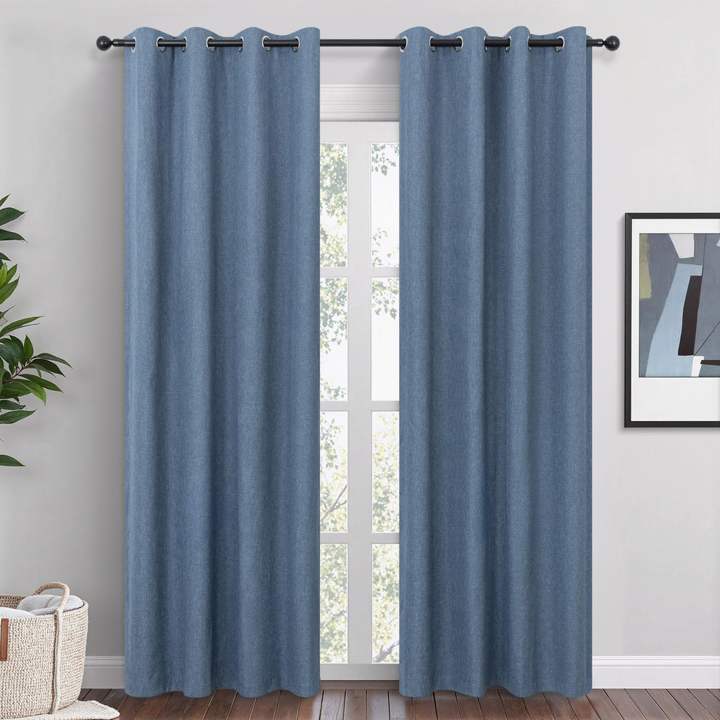 Short Small Linen Blackout Curtains 54 Inch Length 2 Panels Set for Bedroom Living Room Grommet 100% Black Out Linen Drapes Room Darkening Window Curtains 54 Inches Long Dark Gray