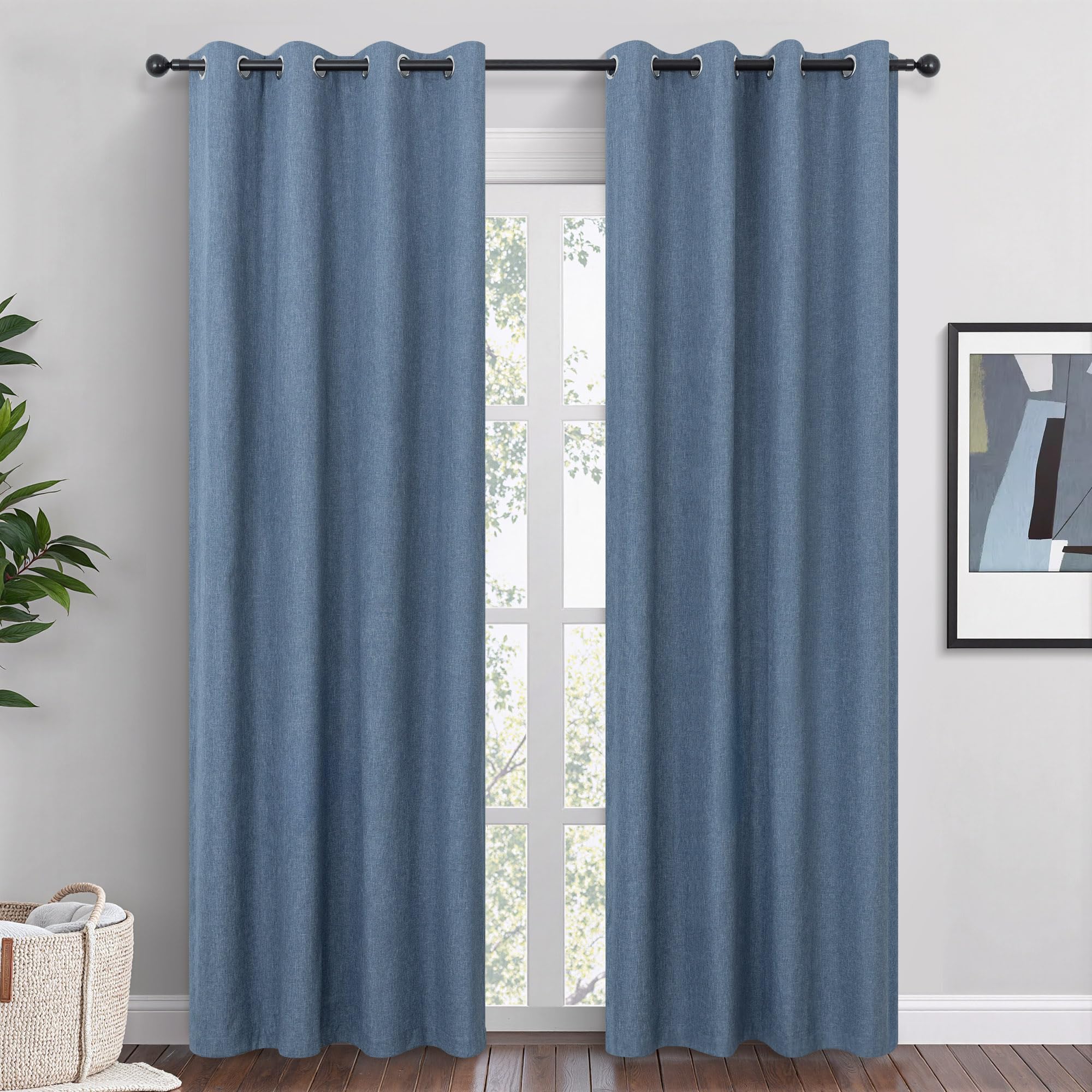 Short Small Linen Blackout Curtains 54 Inch Length 2 Panels Set for Bedroom Living Room Grommet 100% Black Out Linen Drapes Room Darkening Window Curtains 54 Inches Long Dark Gray