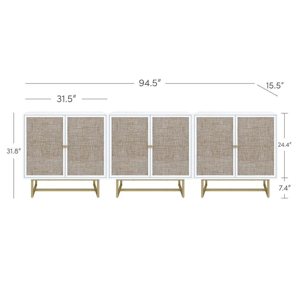 Nathan James Kova Rattan Wood Accent Sideboard Storage Cabinet with Matte Metal Frame, Adjustable Interior Shelves and Cane Doors, for Hallway, Entryway or Living Room, Black Oak/Cane