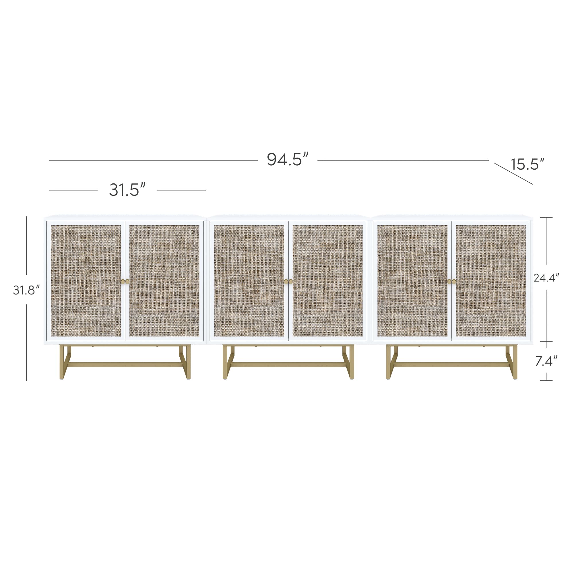 Nathan James Kova Rattan Wood Accent Sideboard Storage Cabinet with Matte Metal Frame, Adjustable Interior Shelves and Cane Doors, for Hallway, Entryway or Living Room, Black Oak/Cane