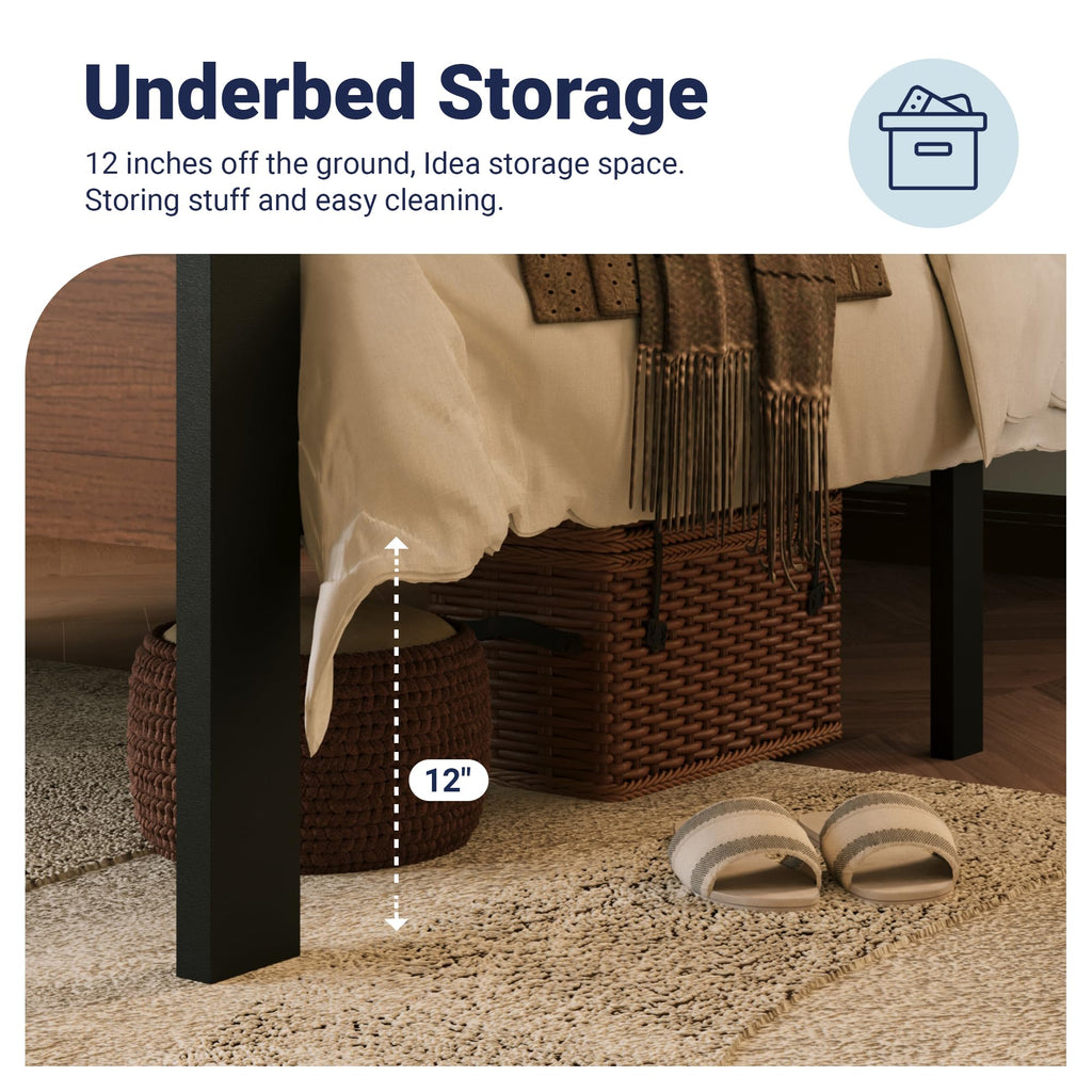 Allewie Twin Size Platform Bed Frame with Wooden Headboard and Footboard, Heavy Duty Metal Slats Support, No Box Spring Needed, Under-Bed Storage, Noise Free, Easy Assembly, Black Oak
