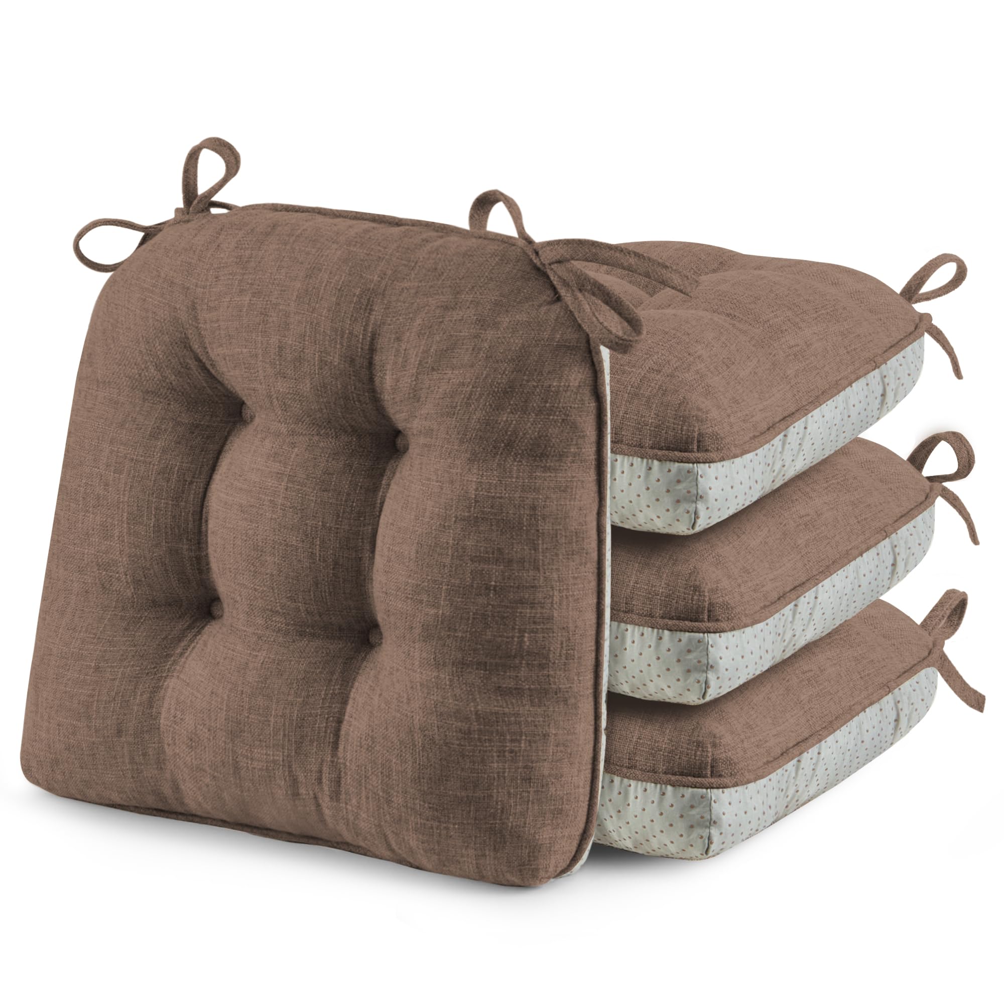 puredown® Chair Cushions for Dining Chairs, Tufted Memory Foam Chair Pads with Non-Slip Backing, Kitchen Seat Cushions with Ties, Washable Seat Pad Set of 4, 15.5" x 15.5" x 4", Light Grey