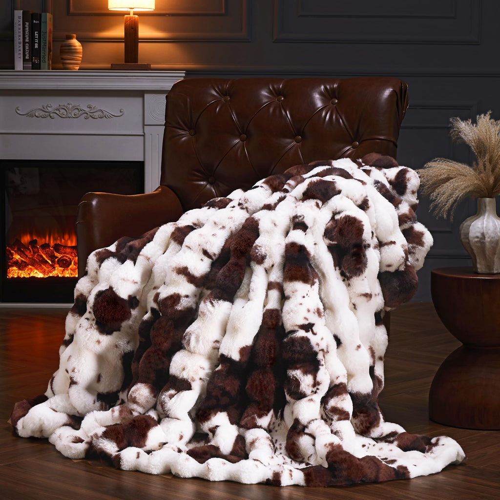 Faux Fur Throw Blanket for Couch, Fluffy Fuzzy Plush Bubble Blanket, Soft Warm Cozy Shaggy Rabbit Blanket, Luxury Decorative Gifts for Sofa Bedroom Living Room, 60x50inch (Beige)