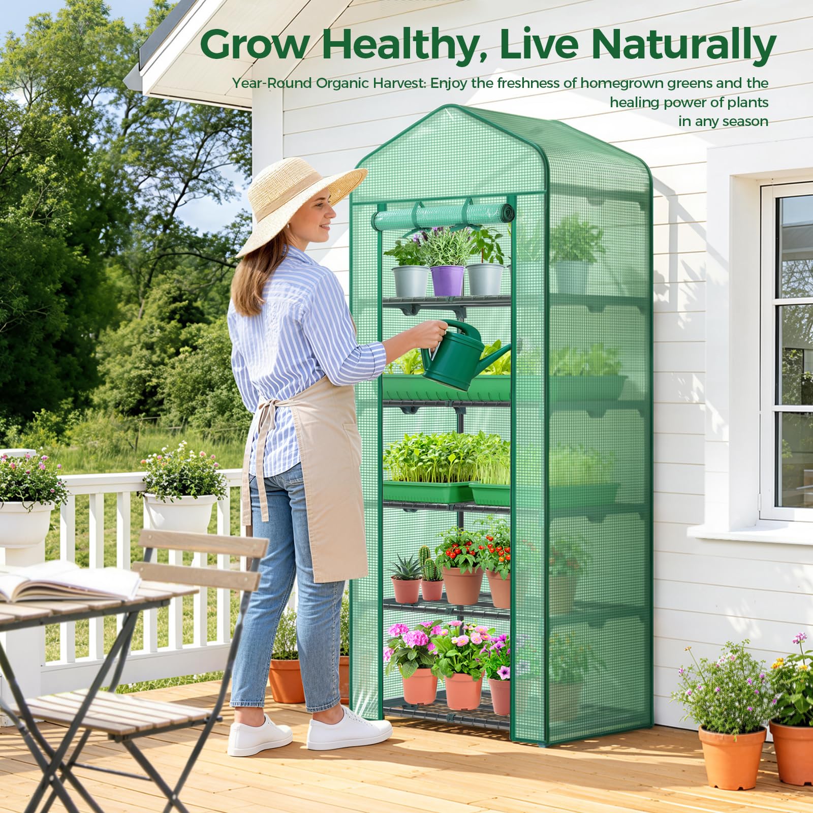 Mini Greenhouse with Screen Roof, Ohuhu Upgraded Portable 4 Tier Small Greenhouses for Outdoors Indoor with Reelable Door, Heavy Duty Plastic Green House for Outside Garden Patio Yard Porch Balcony