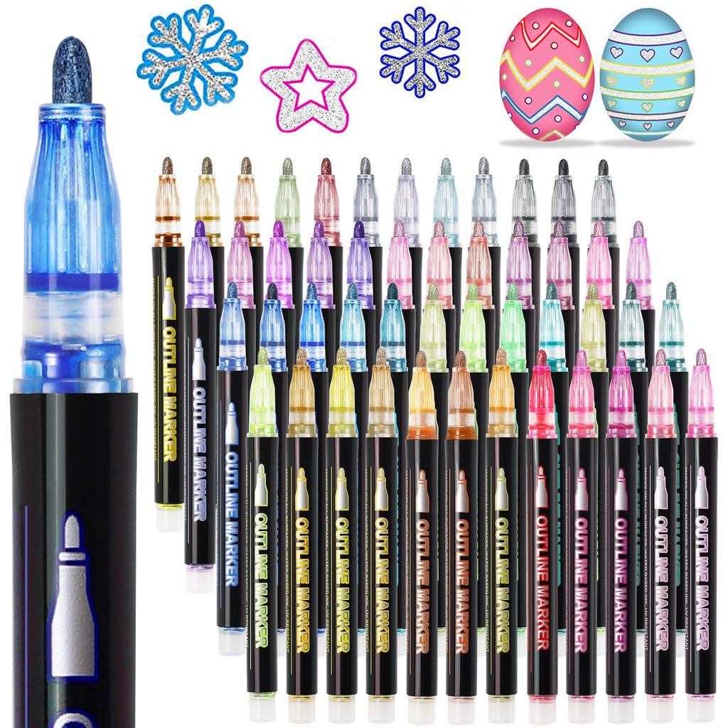 Glitter Markers Self Outline Pens Metallic: 12 Shimmer Tween Teen Girl Gifts Trendy Stuff,Drawing Art Supplies Kids 6-8 9-12 10-12,Arts Crafts Kids Ages 8-12 Year Old,Cute Cool Fun Crafts Girls 8-12