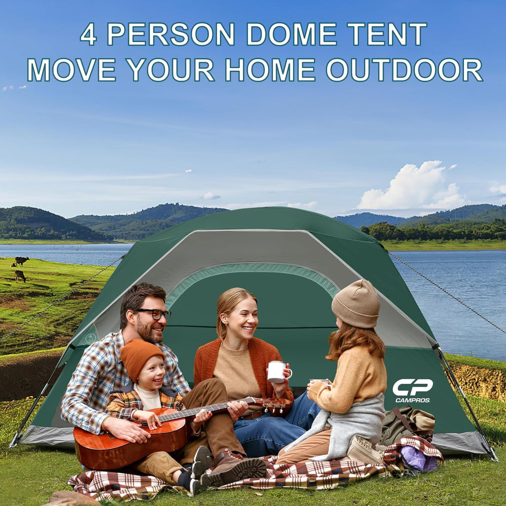 CAMPROS CP Camping Tent 2/4/6 Person, Waterproof Windproof Double Layer Dome Tent, Easy Setup with Large Mesh Windows & Wide Door for Outdoor Camping Backyard