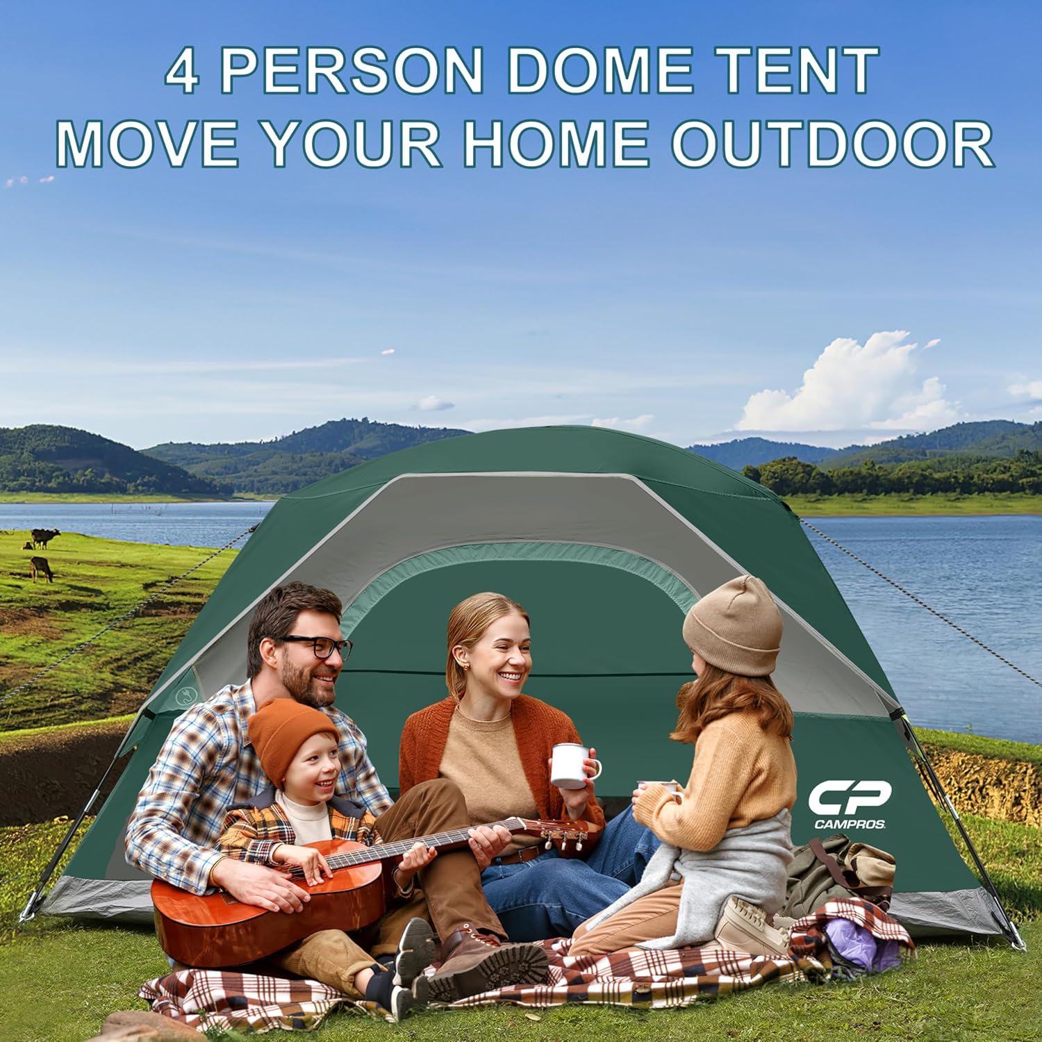CAMPROS CP Camping Tent 2/4/6 Person, Waterproof Windproof Double Layer Dome Tent, Easy Setup with Large Mesh Windows & Wide Door for Outdoor Camping Backyard