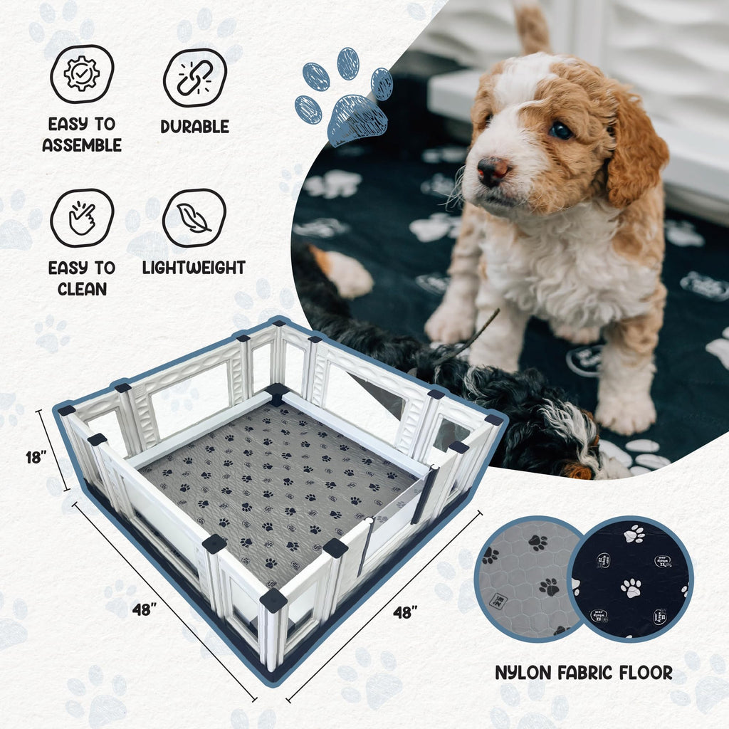 EZwhelp EZclassic Windowed 48"x48"x18" Whelping Box with Rails and Windowed Walls, Padded Dog Whelping Box, Black Pad