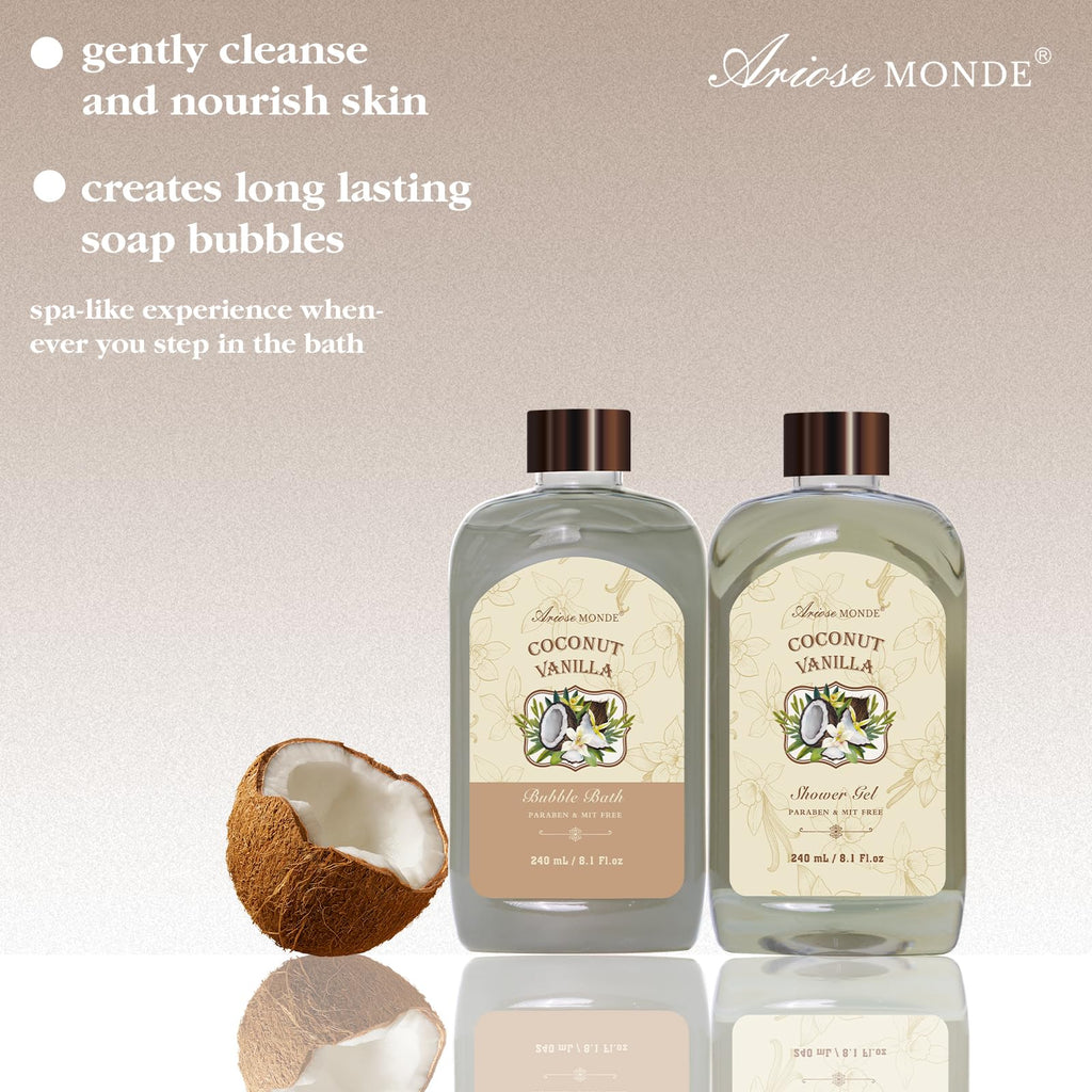 Spa Gift Baskets - Coconut Vanilla Bath Gift Set for Women, Relaxing Spa Kit with Bath Bombs, Body Lotion and Body Scrub, Birthday Gifts for Women, Christmas Spa Gifts for Mom