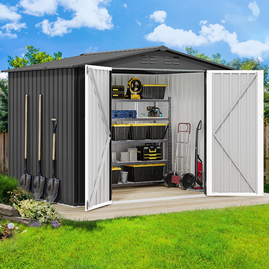 DWVO 6x4ft Outdoor Storage Shed, Lockable Metal Tool Storage Sheds, Waterproof Garden Sheds with Vents for Backyard, Patio, Garage, Lawn, Dark Gray