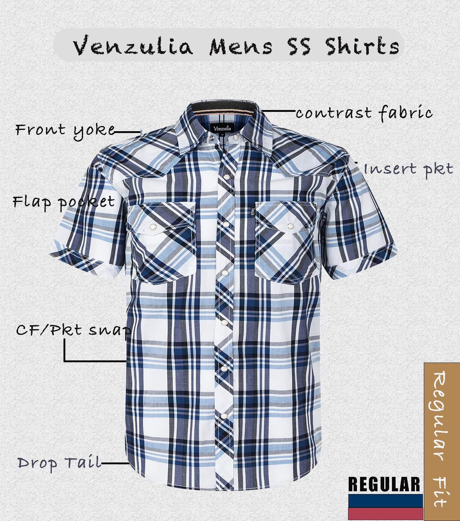 Men's Western Snap Casual Shirt Two Pocket Short Sleeve Shirt